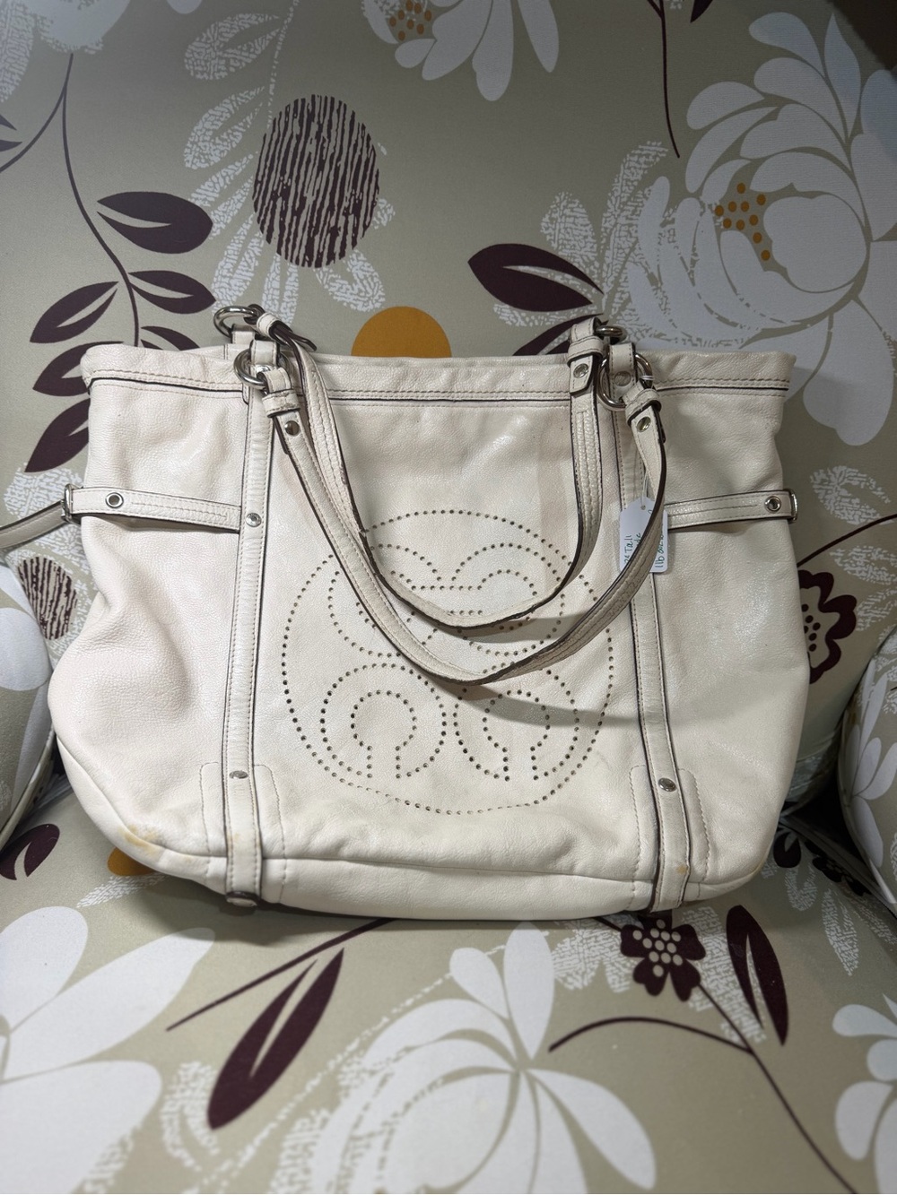 Coach Audrey Cream Leather shoulder Logo Tote